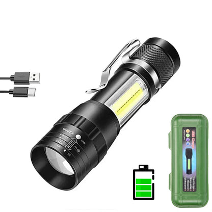 Portable Rechargeable LED Flashlight with Pen Clip Zoomable