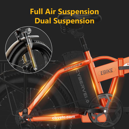 48V 20AH 20” Fat Tire Removable Battery E-Bike, 1000W Peak 7- Speed shift City travel Electric Bike, 30MPH+ 80 Miles Max Range