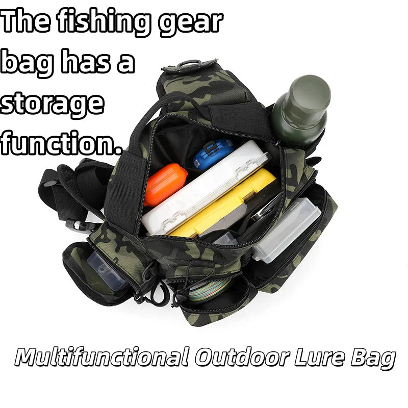 Fishing gear backpack with bait box equipment storage bag