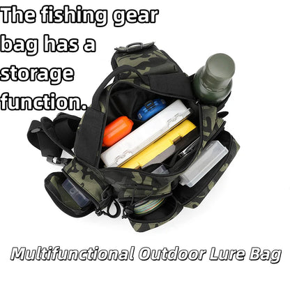 Fishing gear backpack with bait box equipment storage bag