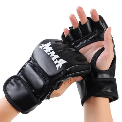1 Pair Of Pu Boxing Gloves Mma Gloves Half Finger Sandbag