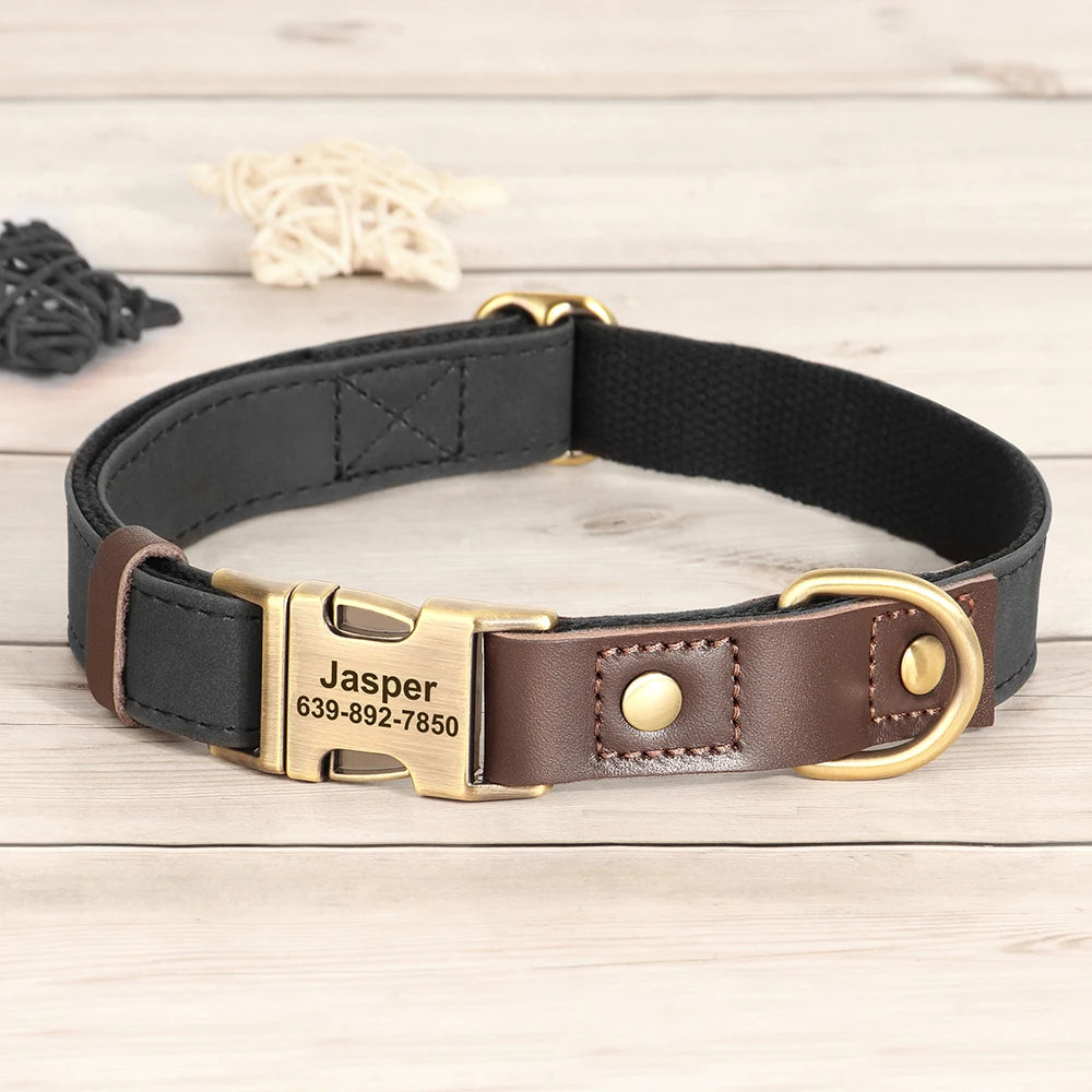 Free Custom PU Leather Dog Collar Engraved Dog Collars