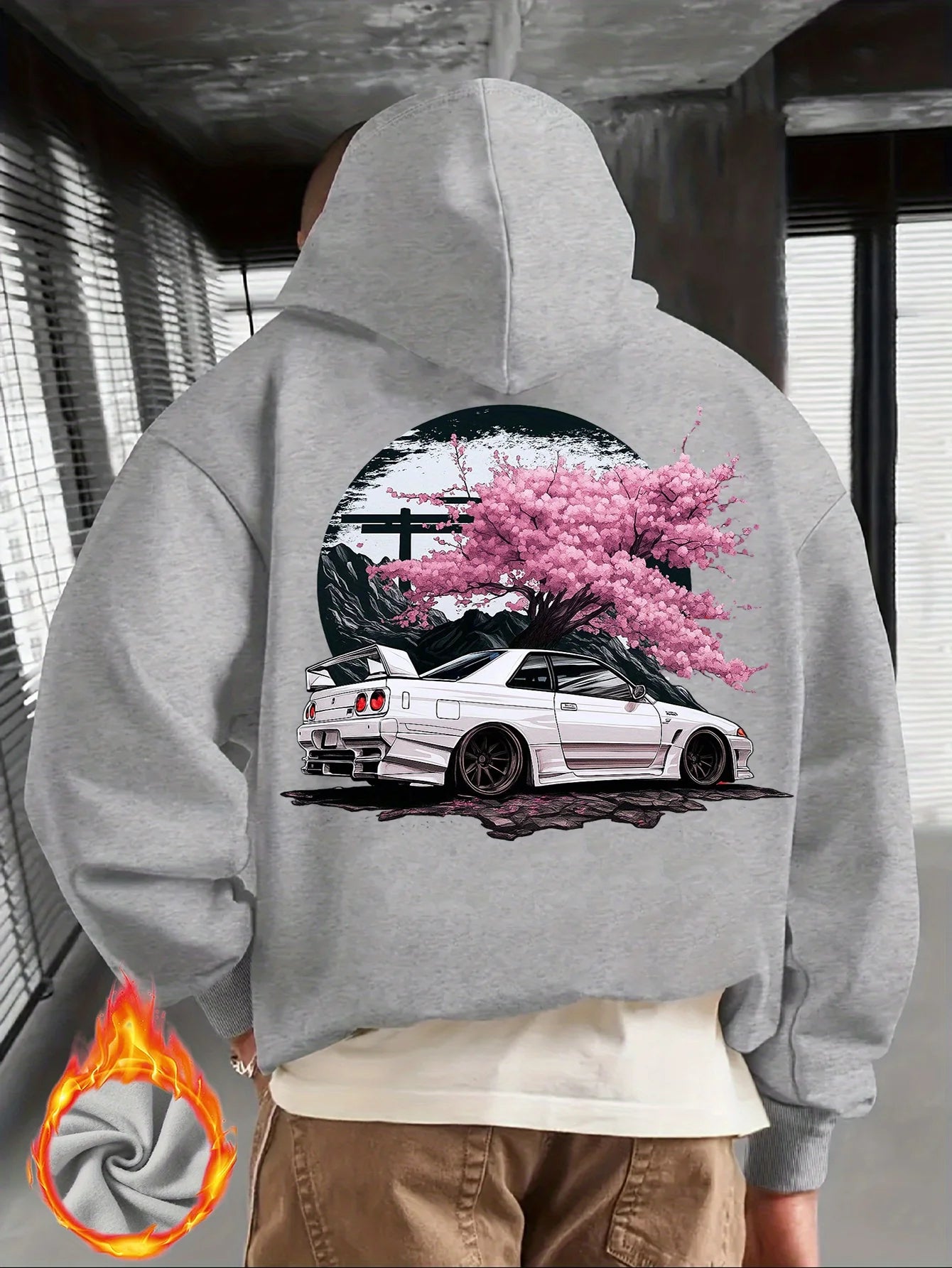 Men's Black Hoodie with White JDM Car