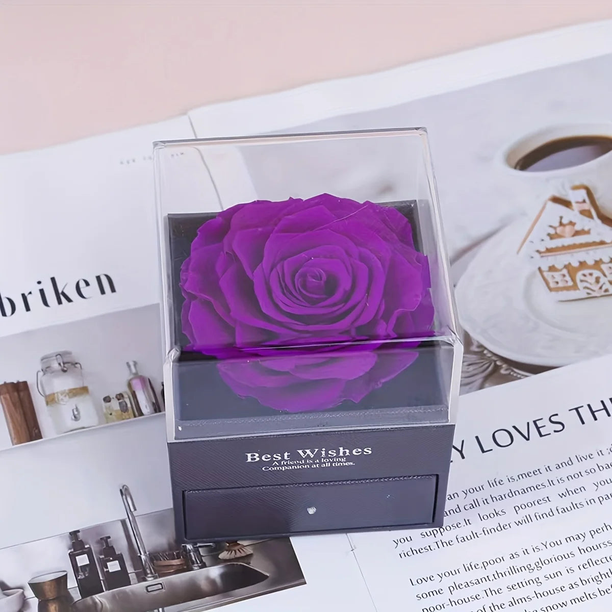 Luxury Soap Rose Gift Box with Purple Rose & "MOM I Love You"