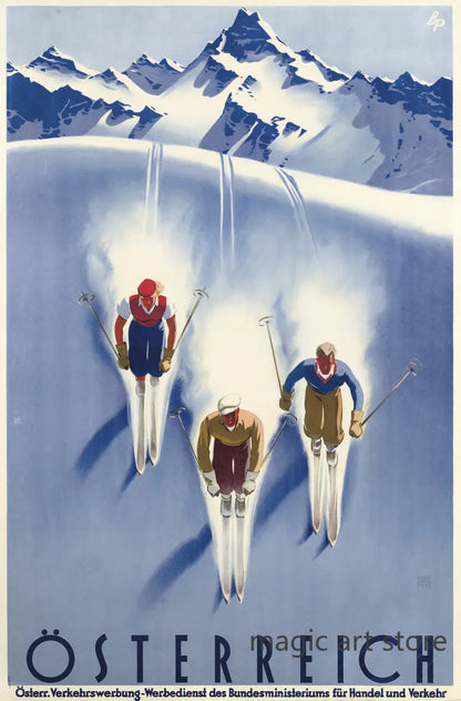 Retro Zermatt Chamonix Skiing Art Poster Vintage Australia