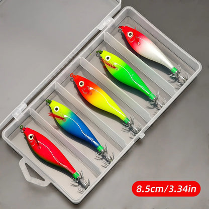 ANFS 5pcs Glowing Squid Hooks - Horizontal Shrimp Lures -