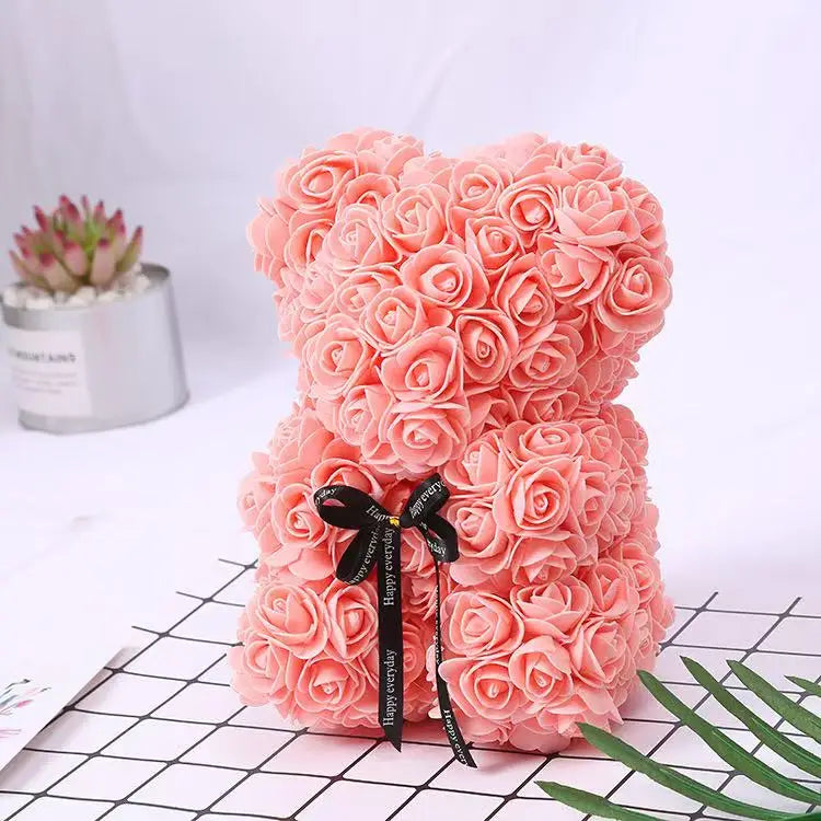 25cm Artificial Teddy Rose Flower Bear with Box Romantic