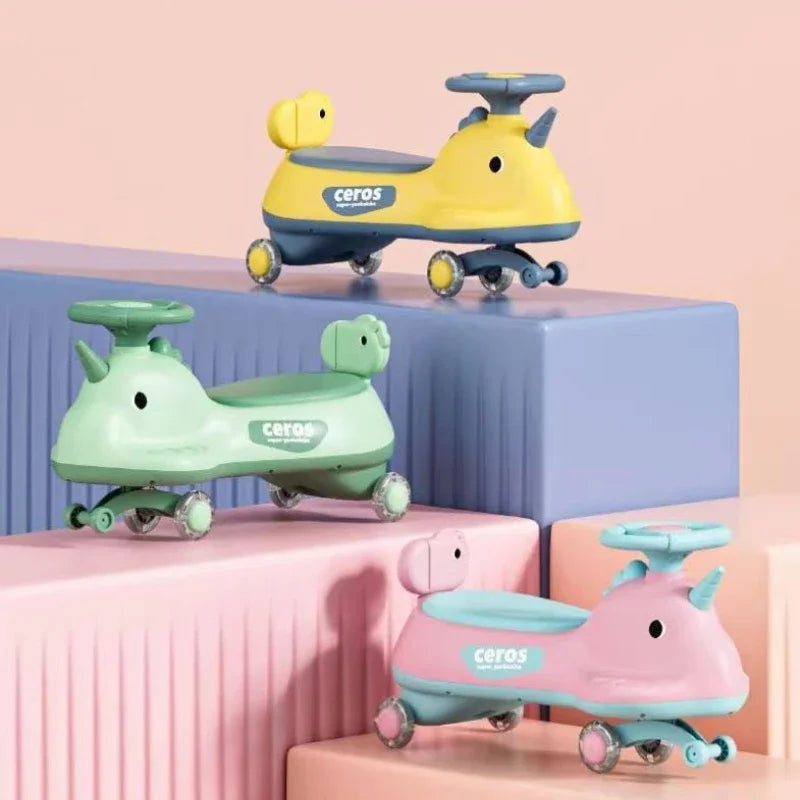 Anti-Tip Twist Ride on Car for Toddler 1-3 LED Light