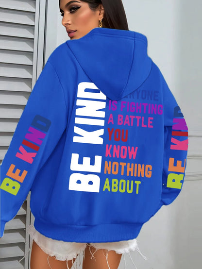 Be Kind Hoodies Women Letter Prints Winter Fleece Warm