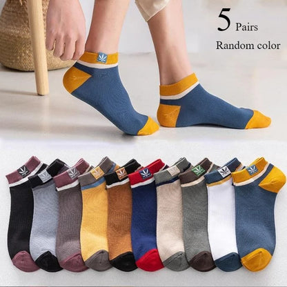 5-20 Pairs Unisex Color Block Side Label men Boat Socks Soft Comfortable Breathable Odor Proof Sports Style Casual Couple Socks