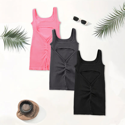 1PCS Backless Yoga Suit U Neck Sleeveless Sports Jumpsuit Solid Colour