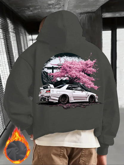 Men's Black Hoodie with White JDM Car