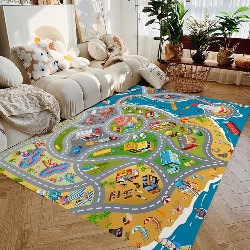 Car Play Mat for Boys and Girls Highway City Traffic-Themed Rugs