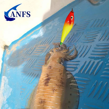 ANFS 5pcs Glowing Squid Hooks - Horizontal Shrimp Lures -