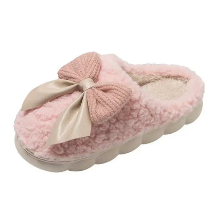 Women's thick-soled plush slippers for indoor outdoor use, non-slip warm fuzzy house shoes with soft fleece, slippers daily wear