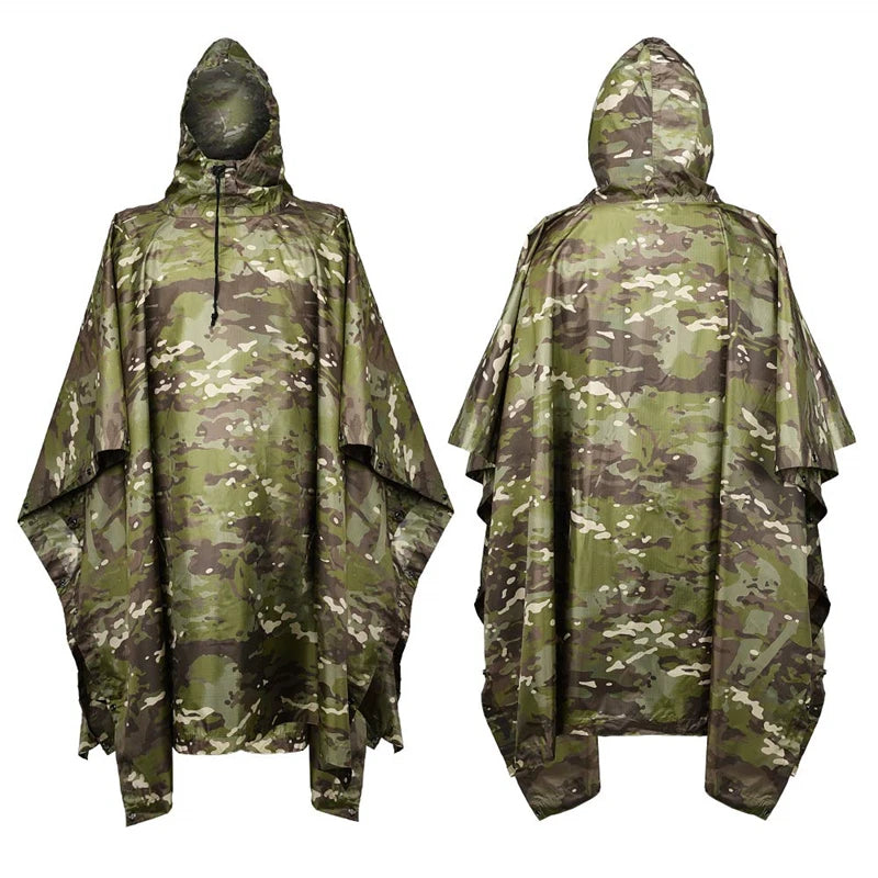 Man Military Impermeable Zipper Camo Raincoat