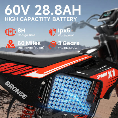 QRONGE X1 Spark Electric Dirt Bike 4500W Peak&Up to 60 Miles 50MPH