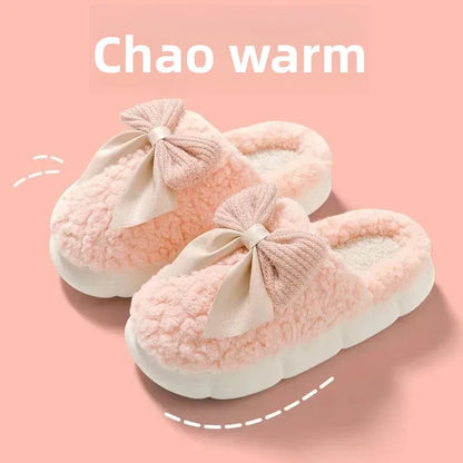 Women's thick-soled plush slippers for indoor outdoor use, non-slip warm fuzzy house shoes with soft fleece, slippers daily wear