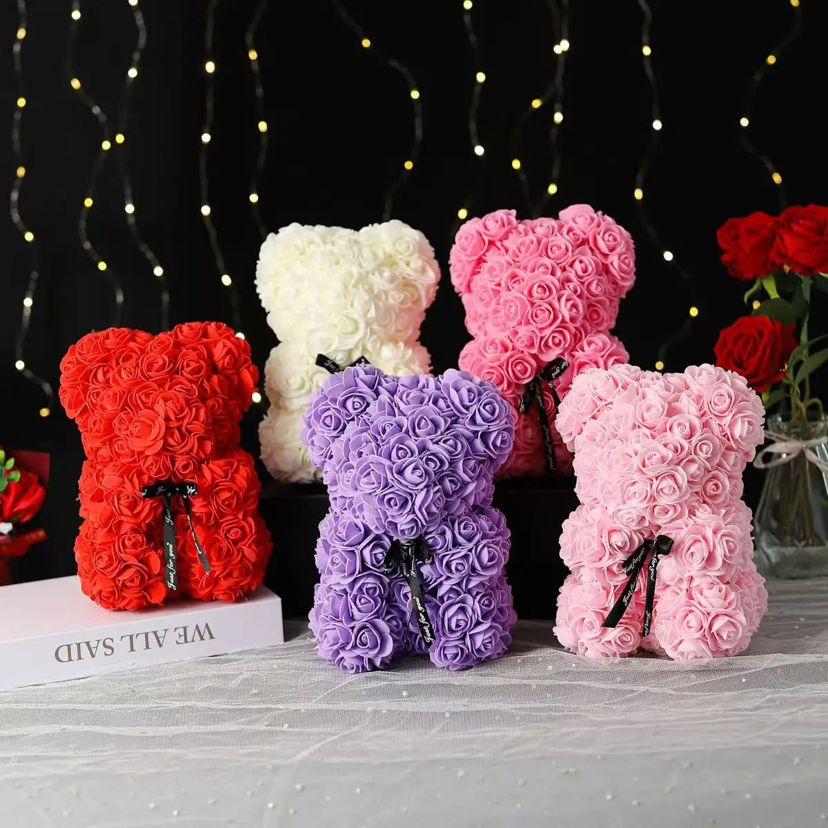 25cm Artificial Teddy Rose Flower Bear with Box Romantic