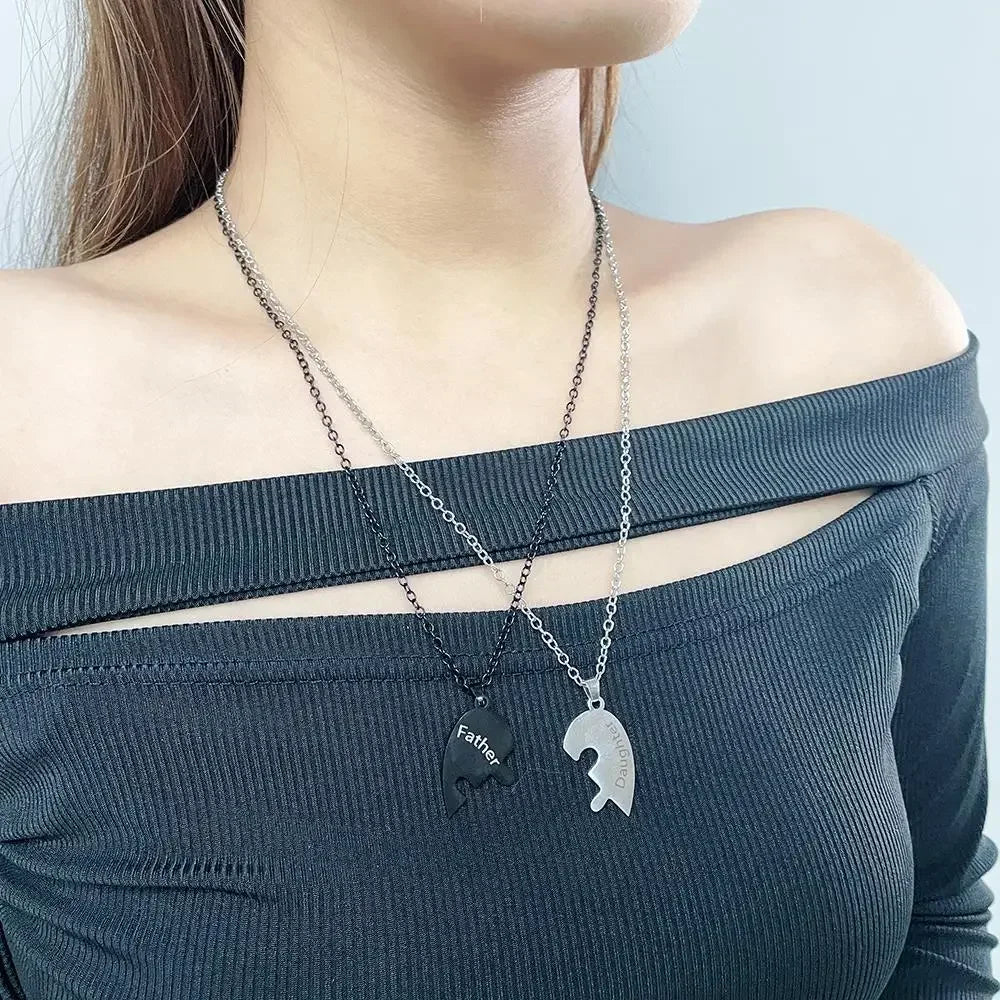 Family Heart Puzzle Necklace for Mom - Stainless Steel