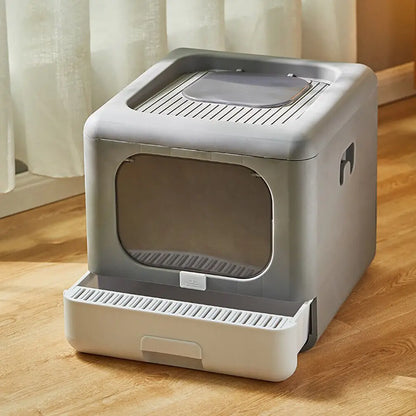 Cat Litter Box with Scoop and Tray Sifting Enclosed Foldable