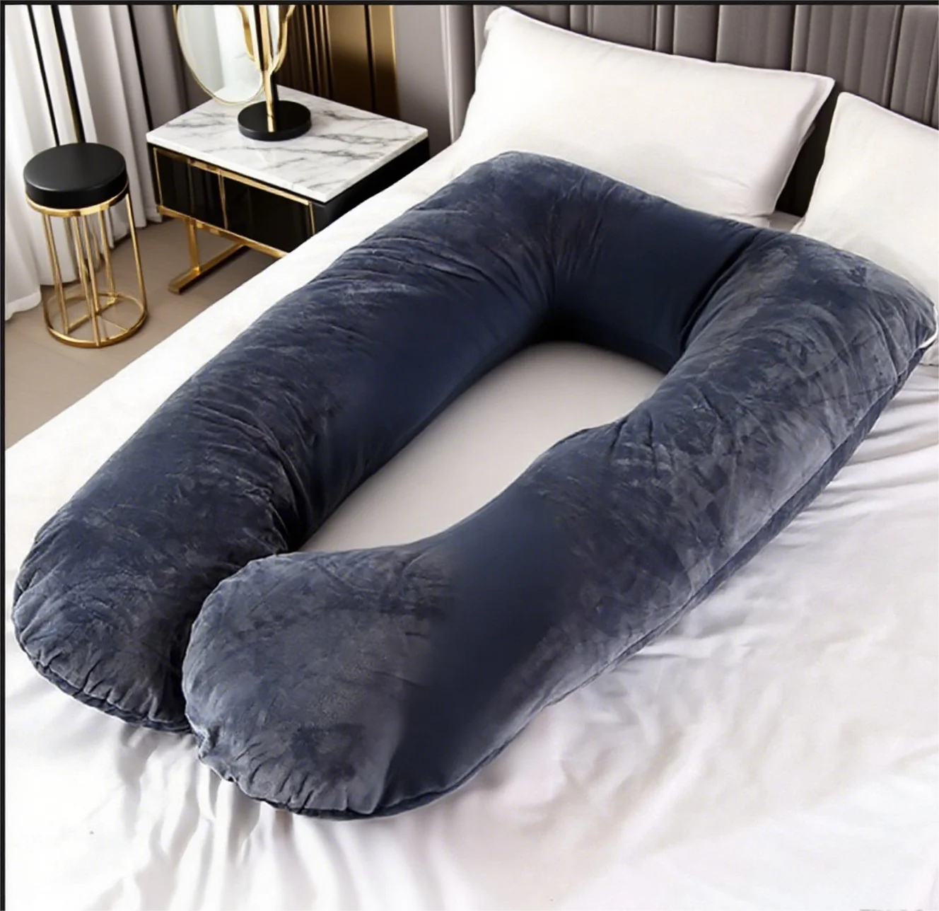 The velvet maternity pillow is soft to the touch
