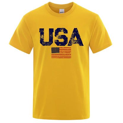 Vintage Usa Flag Street Print Male T Shirts Hip Hop Street