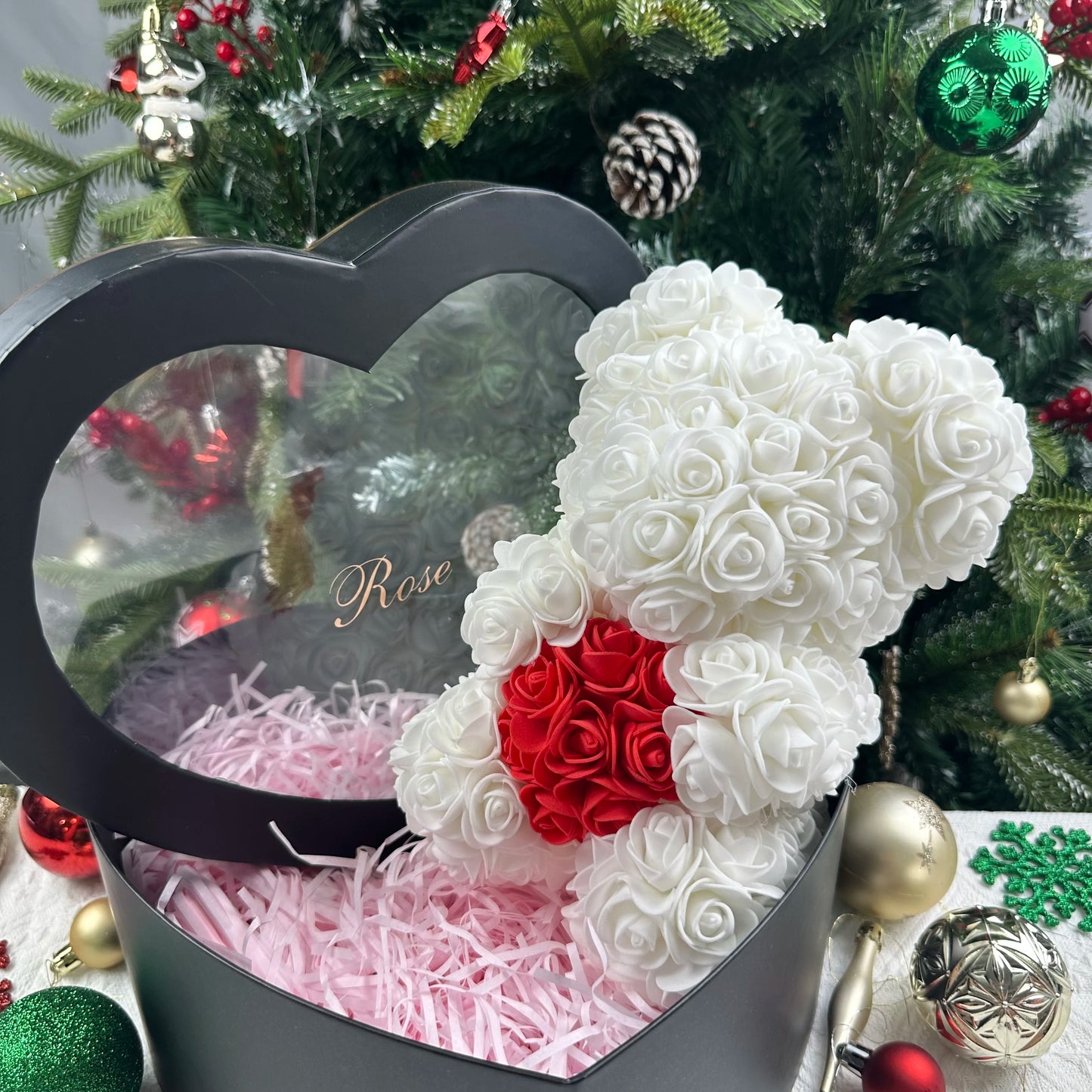 25cm Artificial Teddy Rose Flower Bear with Box Romantic