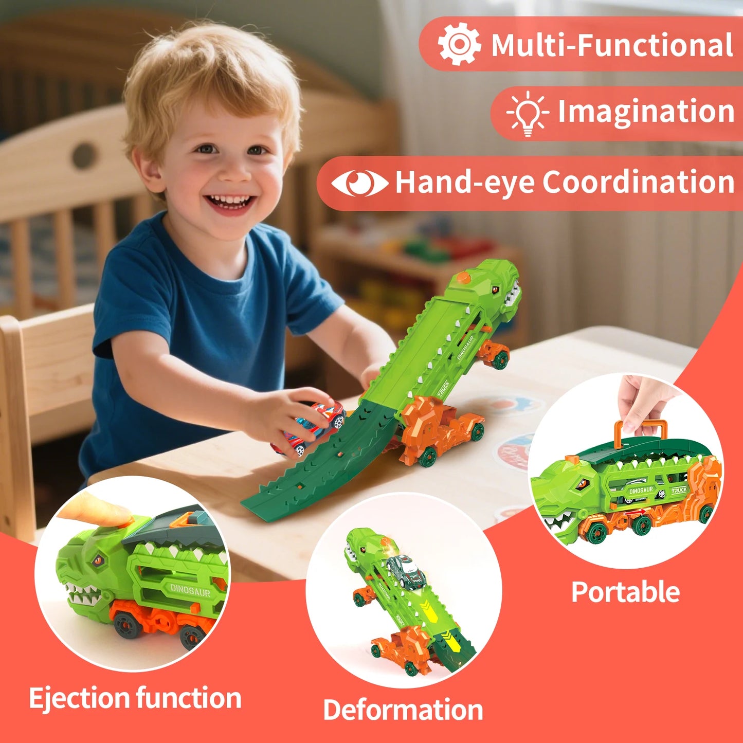 Transport Dinosaur Truck with Foldable Sliding Race