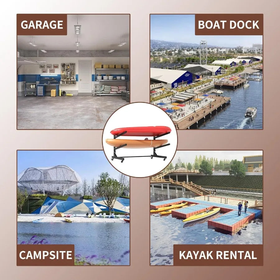 Heavy Duty Kayak Storage Rack with Wheels and Adjustable Feet Garage Outdoor
