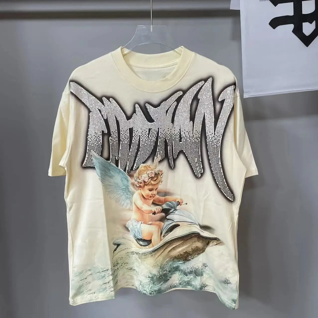 New Summer Letter Rhinestone Short Sleeve Black Men's T-Shirt