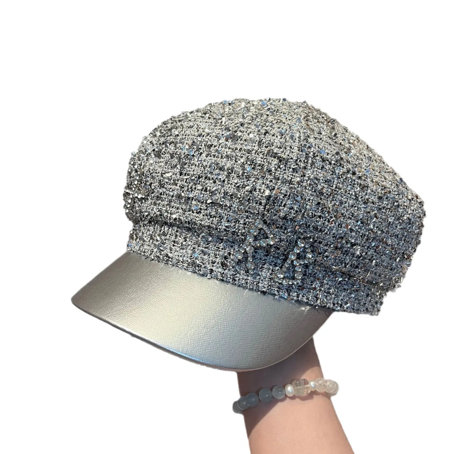 Navy Military Cap Silver Foil Trim RB Faux Leather Brim