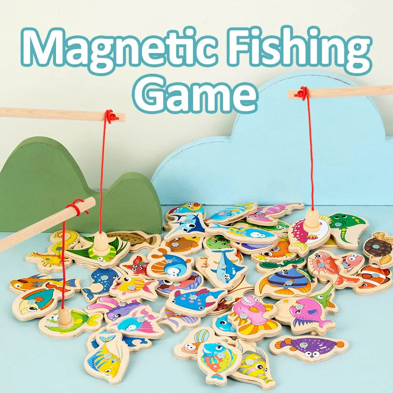 Montessori Wooden Magnetic Fishing Toys - Marine Cognition, Early Edu,