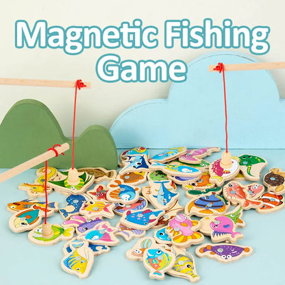 Montessori Wooden Magnetic Fishing Toys - Marine Cognition, Early Edu,