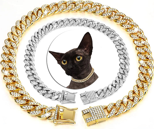 Luxury Cuban Link Cat Necklace Jewelry Rhinestone Collar Cat