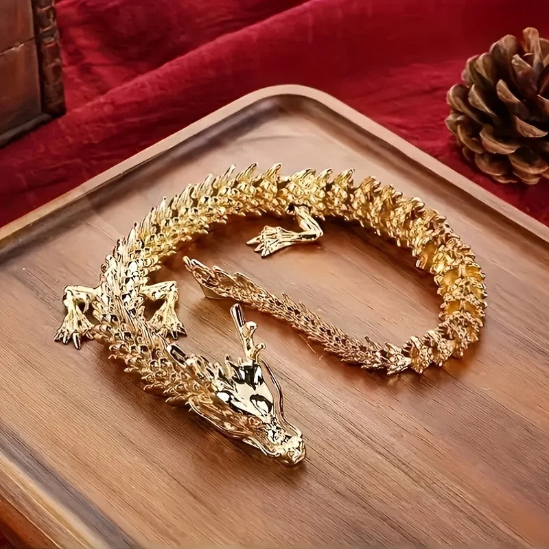 Majestic 3D alloy golden dragon statue with movable limbs