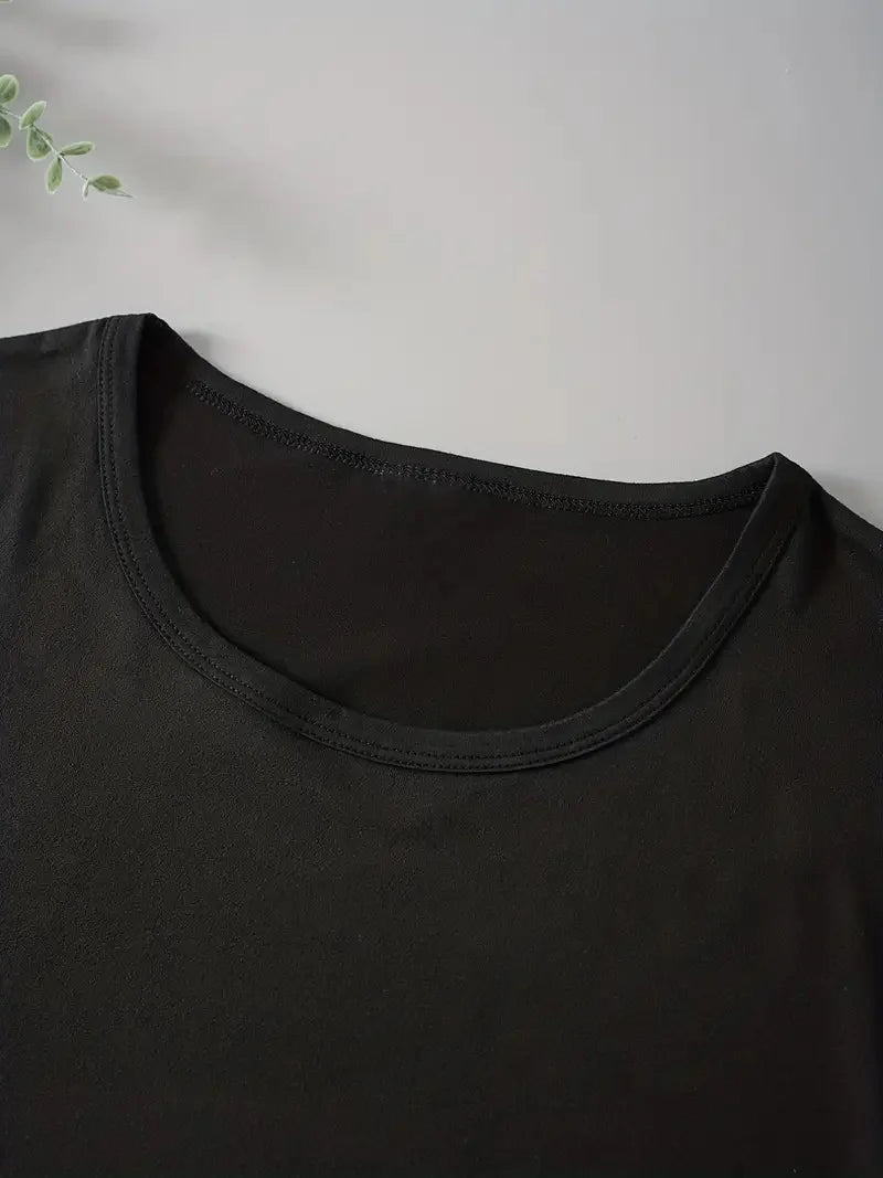 Cute Print Solid Crew Neck T-Shirt, Short Sleeve