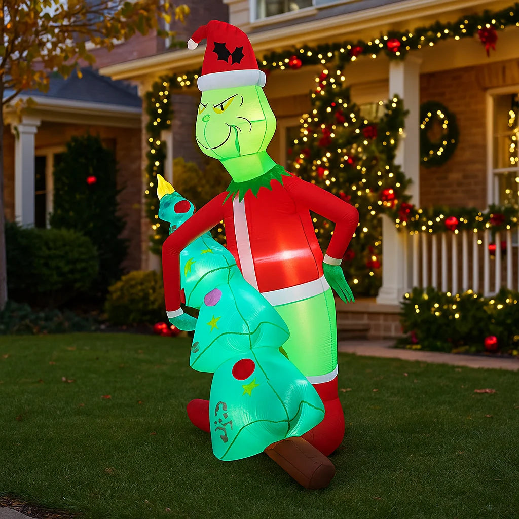 2.1M/6.8FT Grinch Holding Christmas Tree Inflatable