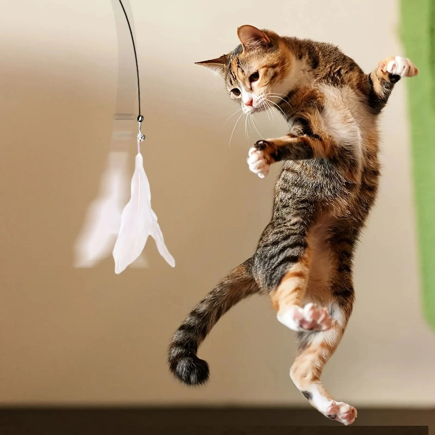 Cat Teaser Toy - Interactive Bell & Feather Wand -
