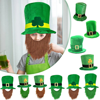 Saint Patricks Day Top Hat Holiday Fake Beard Green