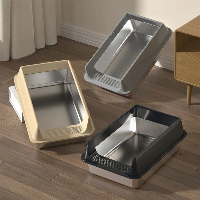 Stainless Steel Litter Box, Semi-enclosed Splash-proof And Leak-proof