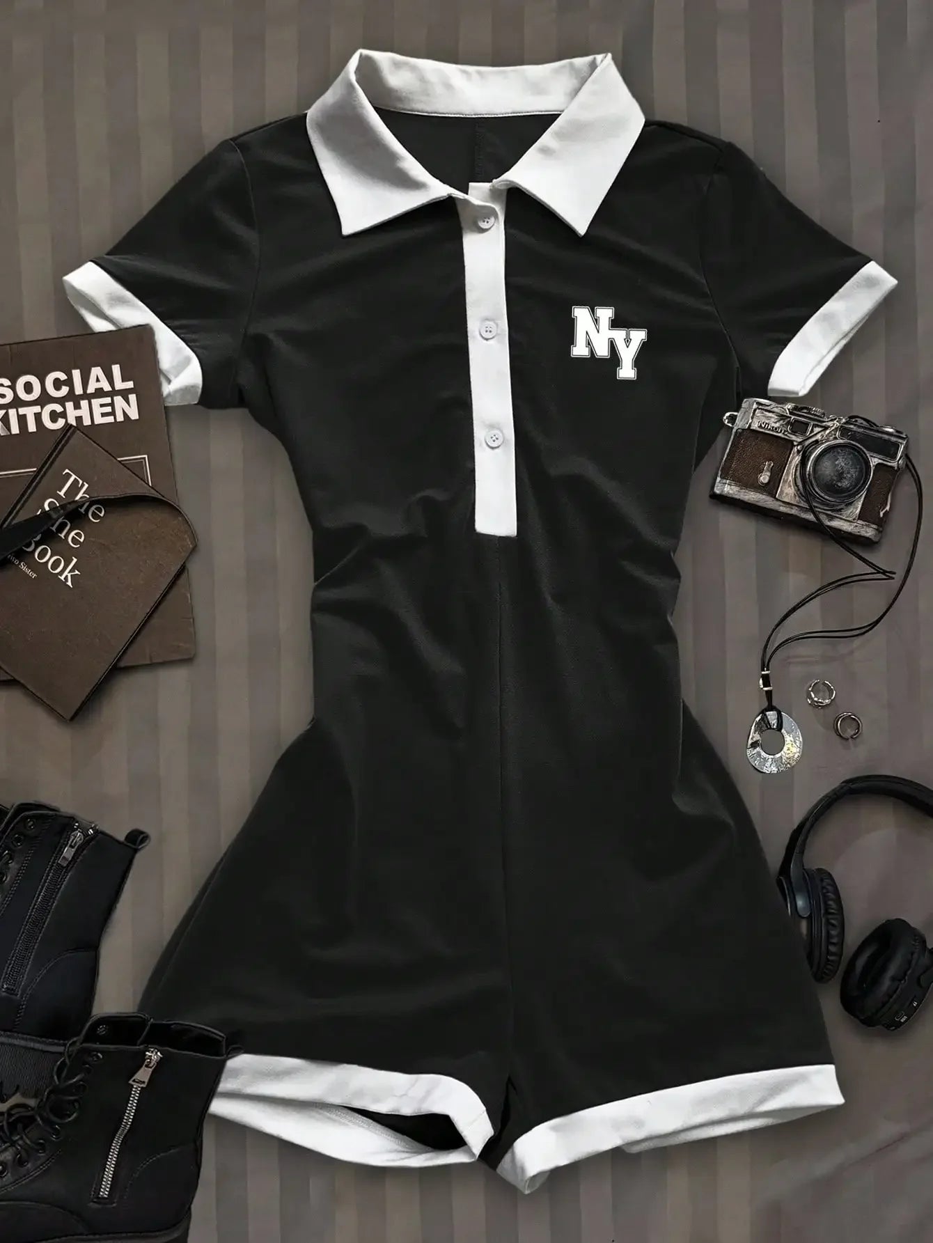 Casual and simple lapel women's jumpsuit, sleeveless,