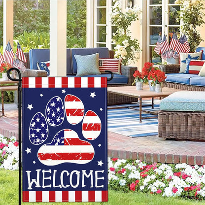 4th of July Patriotic Garden Flag Welcome Funny Dog