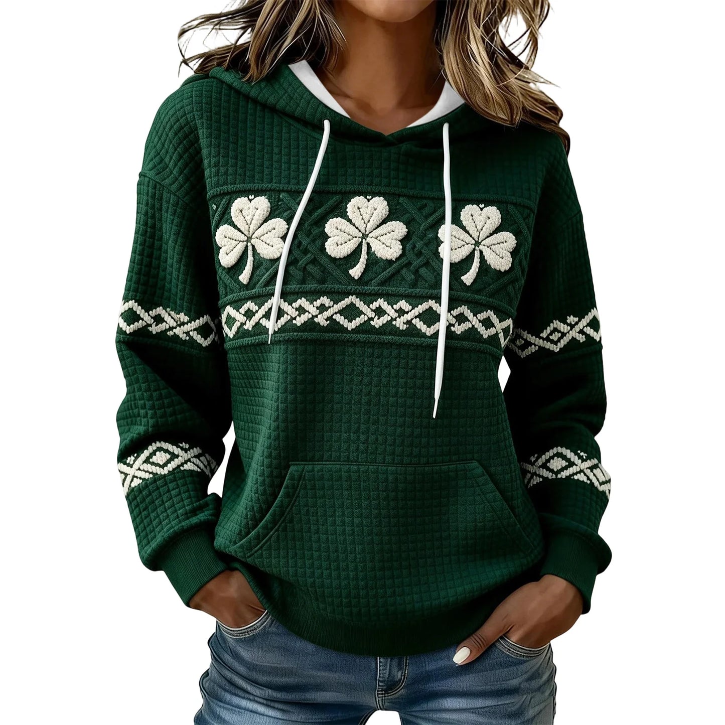 st patricks day women hoodie green clover