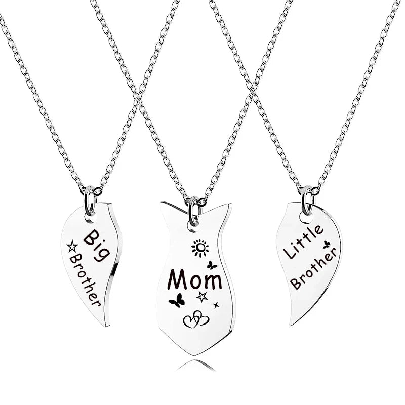 3 PCS Mom Big Sister Littler Sister Heart Matching Necklace