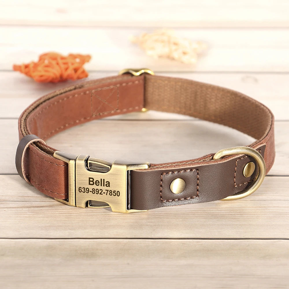 Free Custom PU Leather Dog Collar Engraved Dog Collars