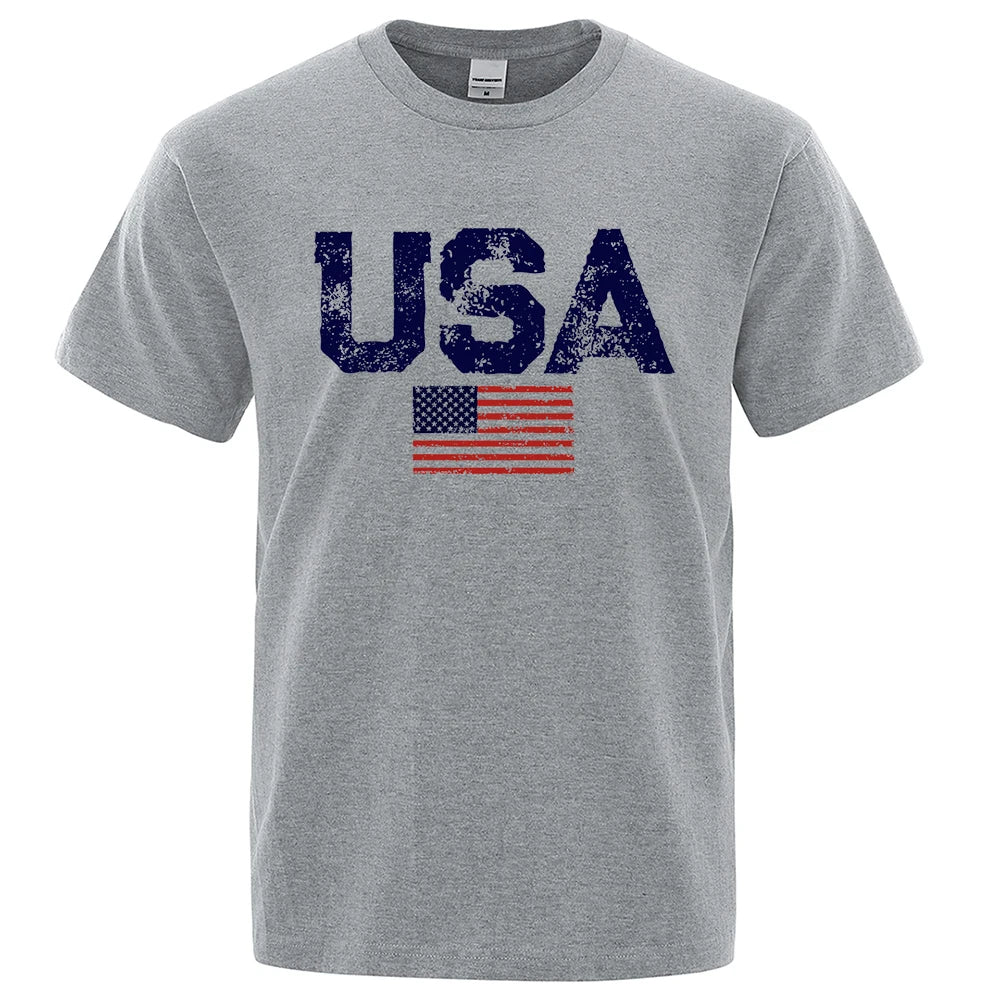 Vintage Usa Flag Street Print Male T Shirts Hip Hop Street