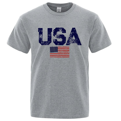 Vintage Usa Flag Street Print Male T Shirts Hip Hop Street