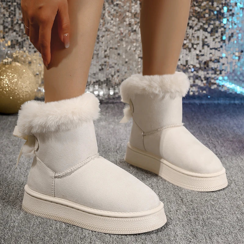 New Fashionable Bow Round Toe Elegant Snow Boots Winter