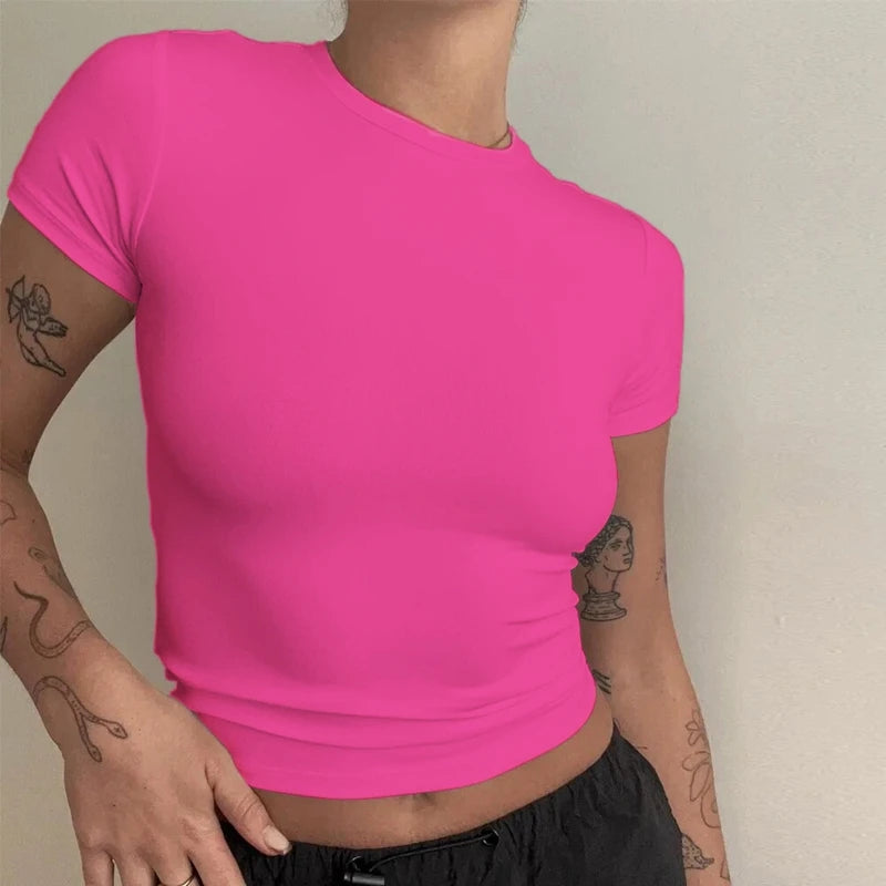 Woman Clothing Short Sleeve T-shirt Slim Fit Tops Female
